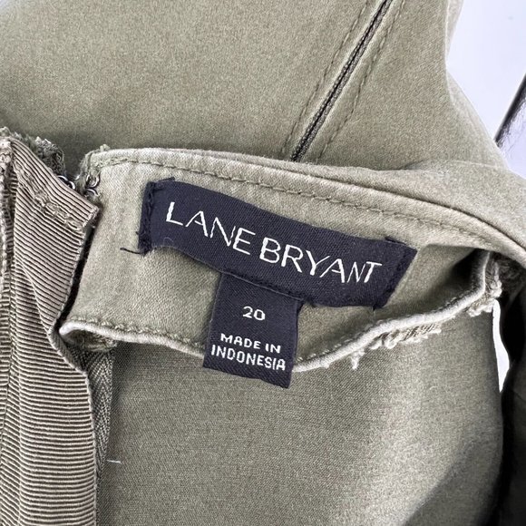 Lane Bryant Plus Size 20 Army Green Flutter Sleeve Canvas Peplum V-Neck Top Blou - Picture 3 of 11